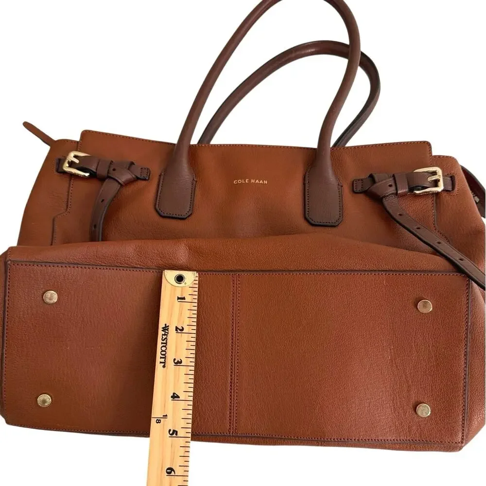 Cole Haan brown pebbled leather satchel tote belted detail